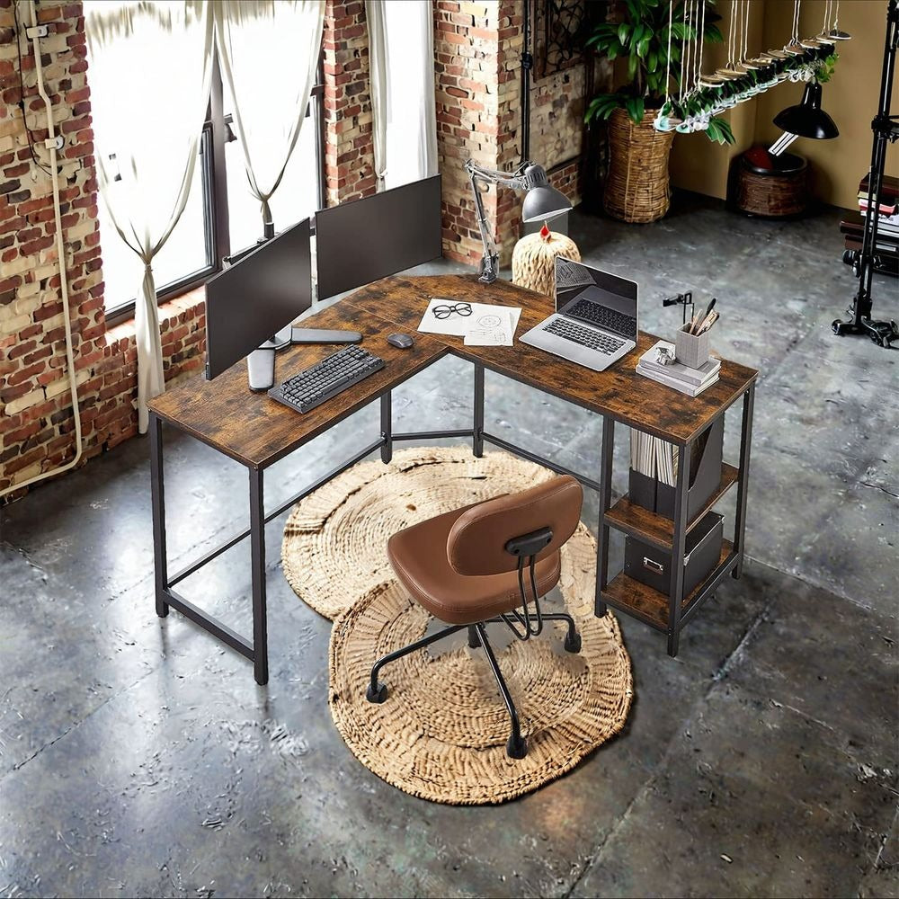Office Desk - Shelved Corner Design - L-Shaped Space-Saving Workstation