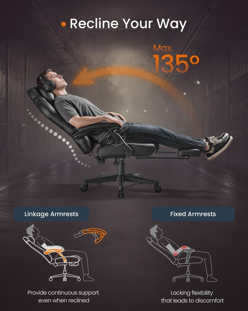 Gaming Chair - Includes Footrest and Headrest - Ergonomic Reclining Design