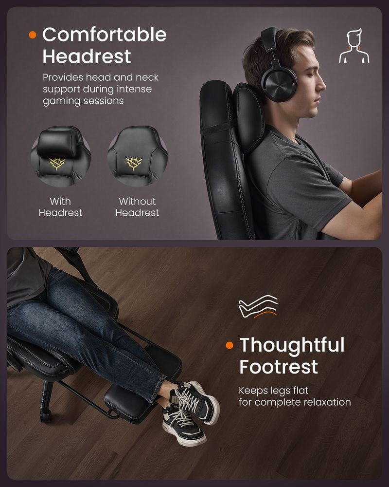 Gaming Chair - Includes Footrest and Headrest - Ergonomic Reclining Design
