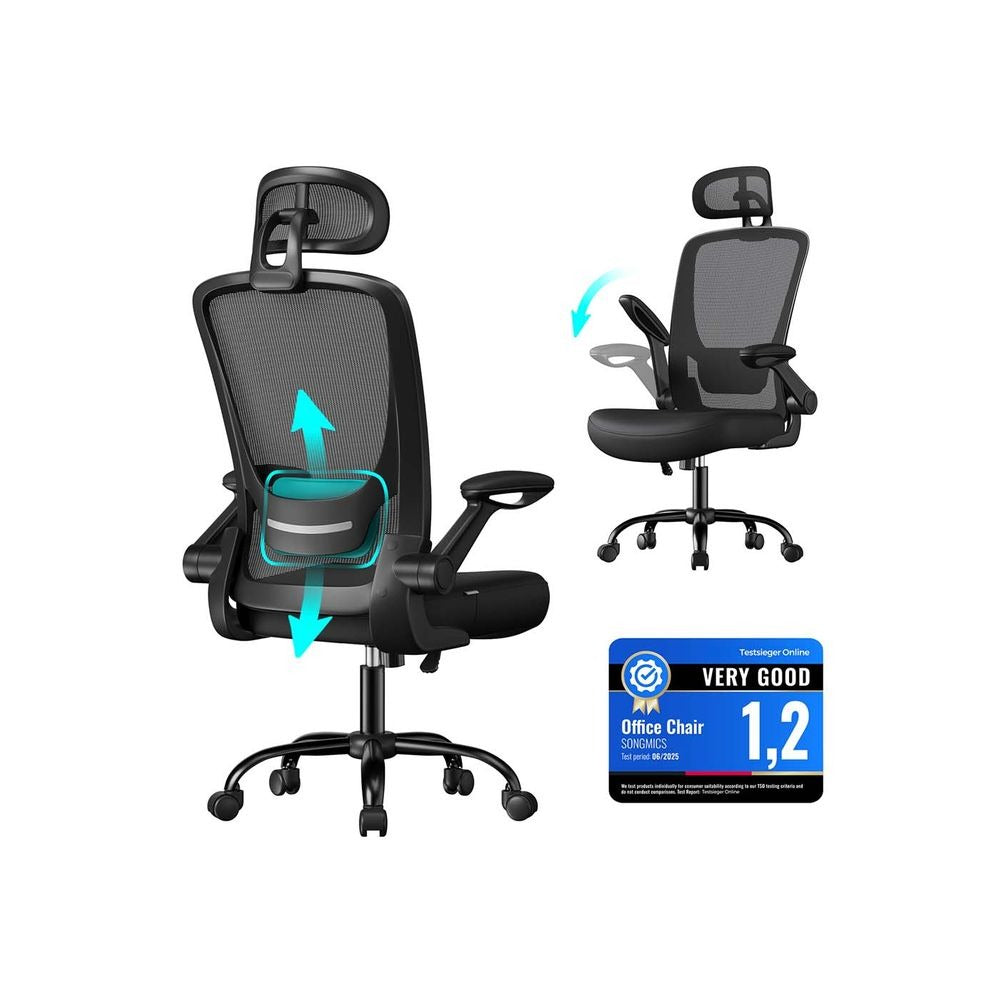 Office Chair - Ergonomic Mesh with Folding Armrests - Adjustable Height Design
