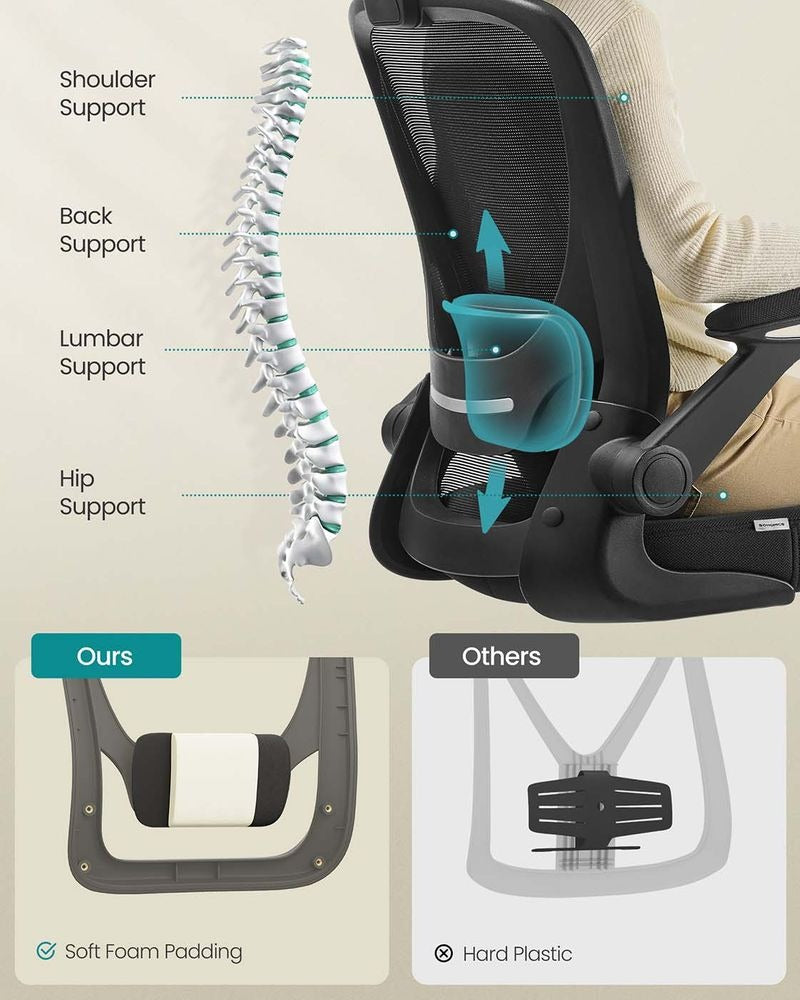 Office Chair - Ergonomic Mesh with Folding Armrests - Adjustable Height Design