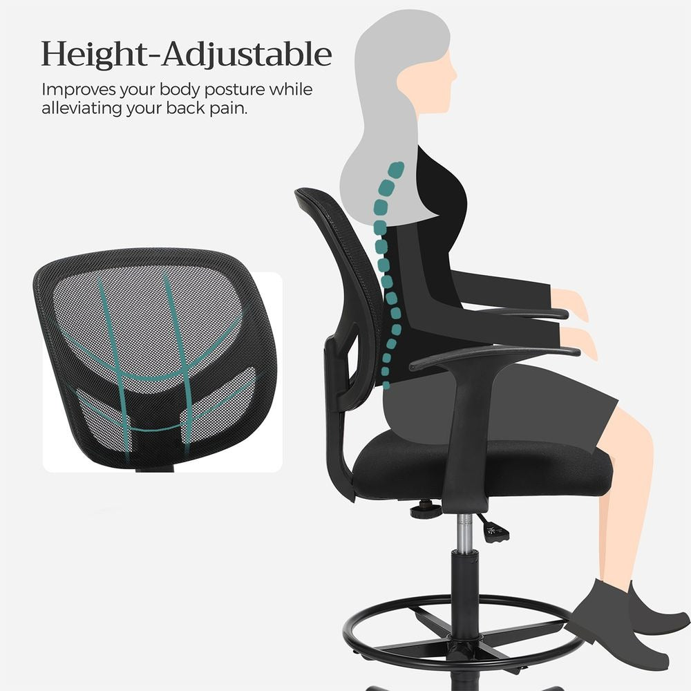 Drafting Stool - Swivel with Armrests - Adjustable Height Seating