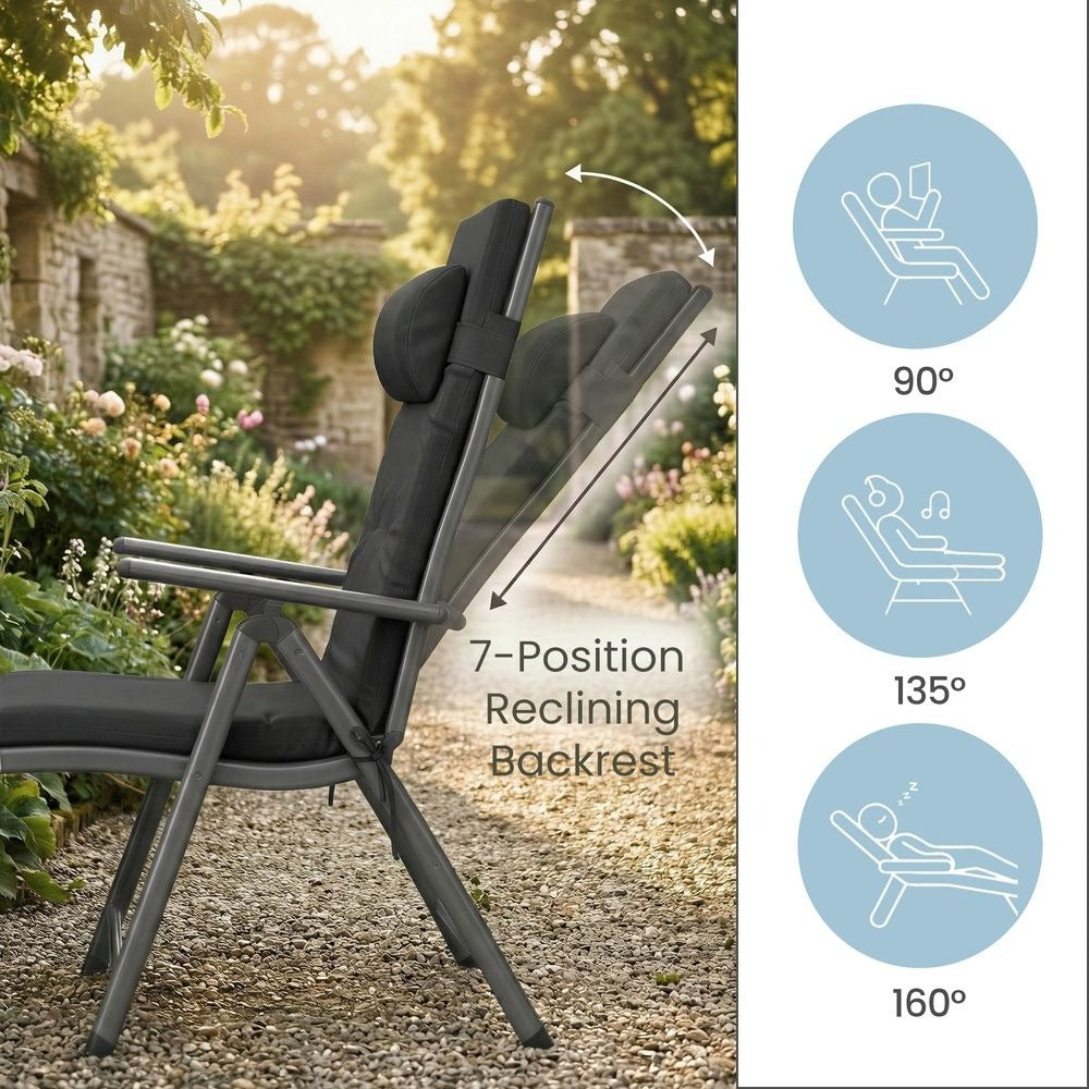 Folding Sun Lounger - 6 cm Thick Mattress Comfort - Adjustable Backrest Design