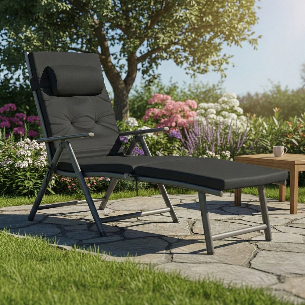 Folding Sun Lounger - 6 cm Thick Mattress Comfort - Adjustable Backrest Design