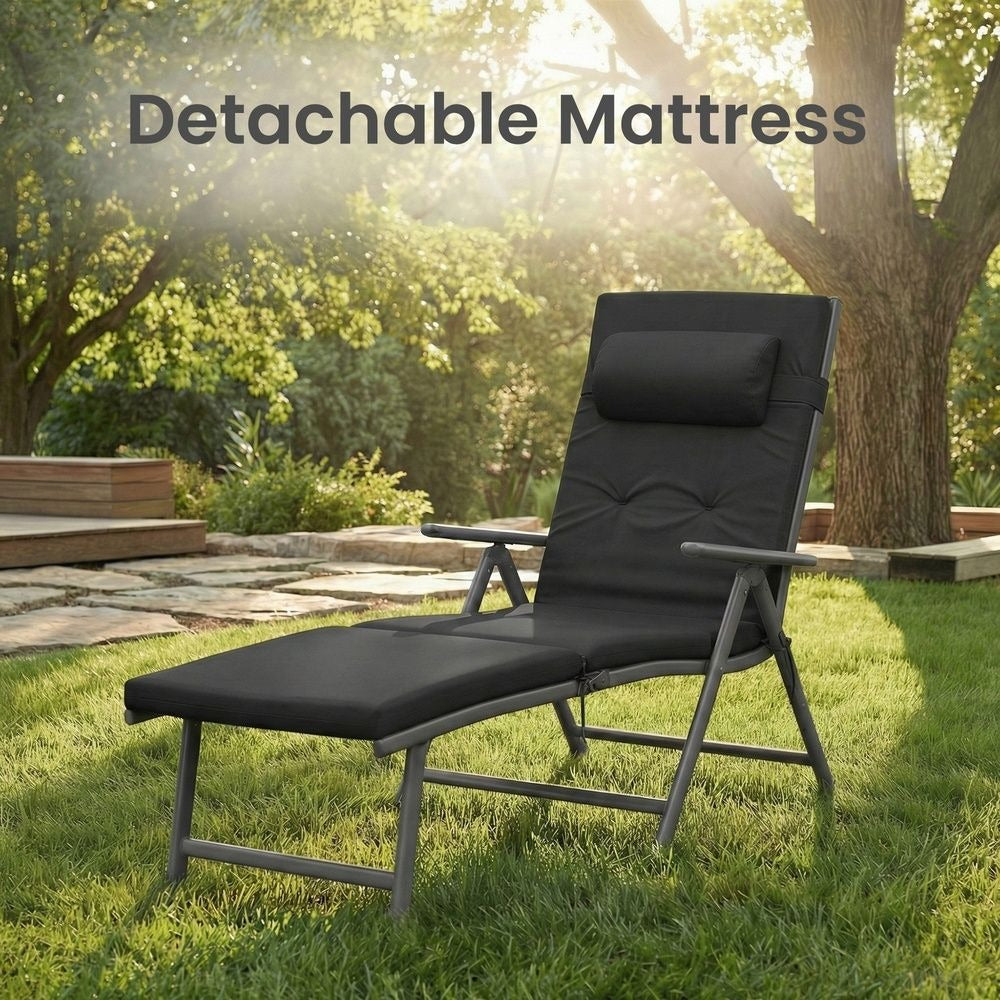 Folding Sun Lounger - 6 cm Thick Mattress Comfort - Adjustable Backrest Design
