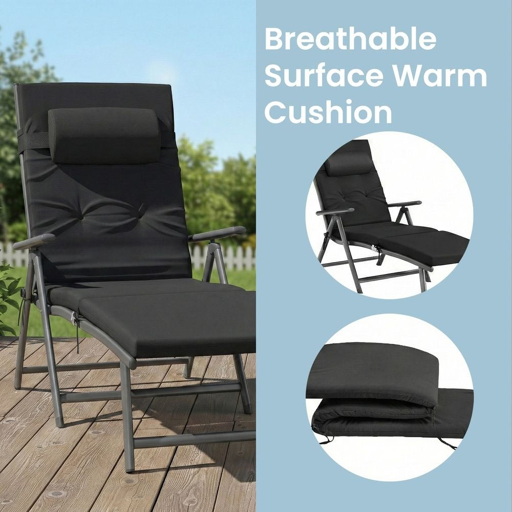 Folding Sun Lounger - 6 cm Thick Mattress Comfort - Adjustable Backrest Design