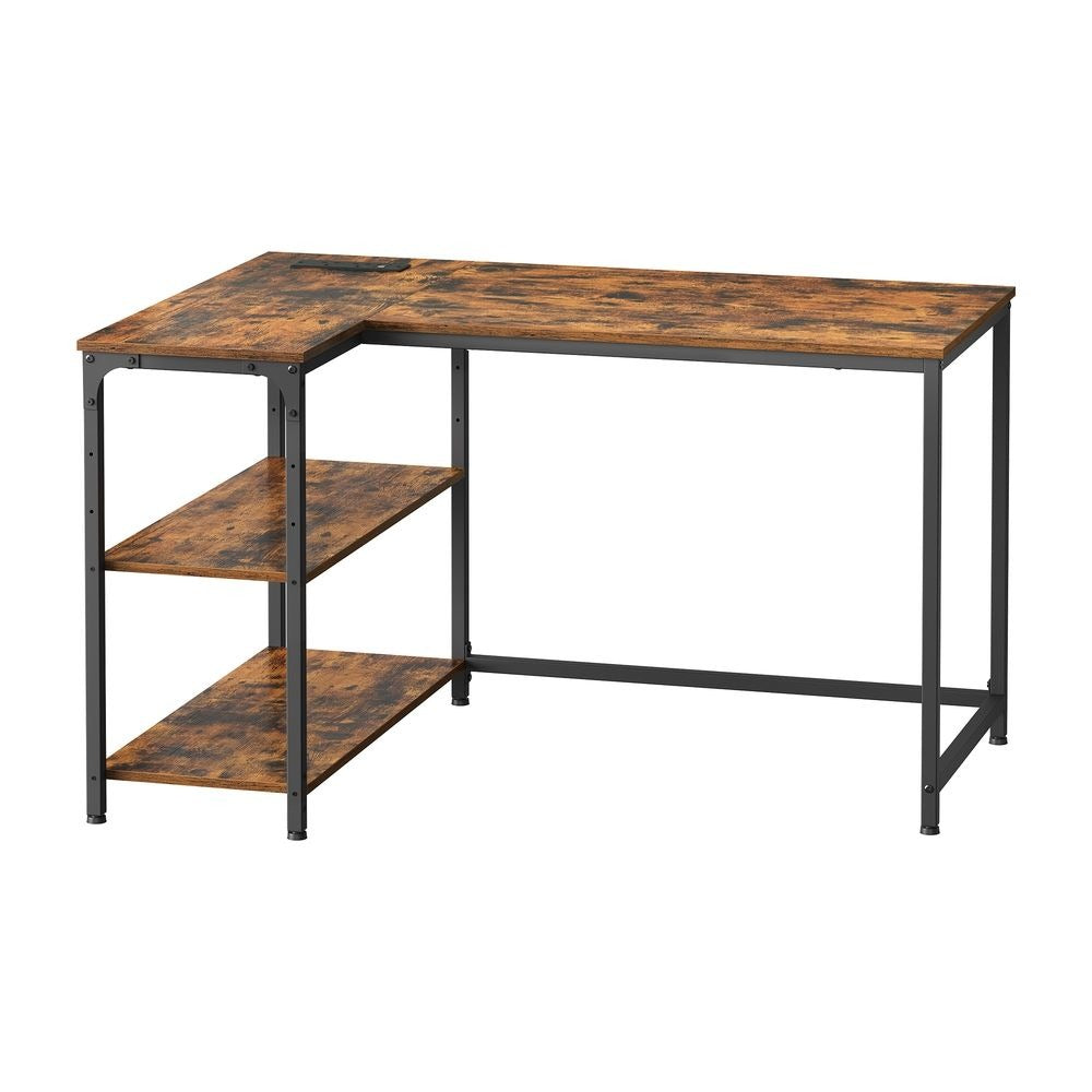 Computer Desk - Built-In Power Outlets - L-Shaped Storage Shelves Corner Desk