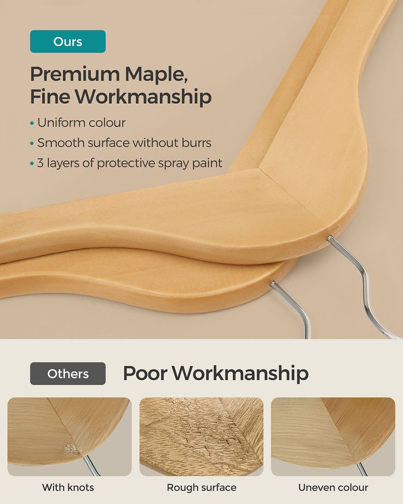 Wooden Coat Hangers - Solid Wood Construction - Multi-Pack Set