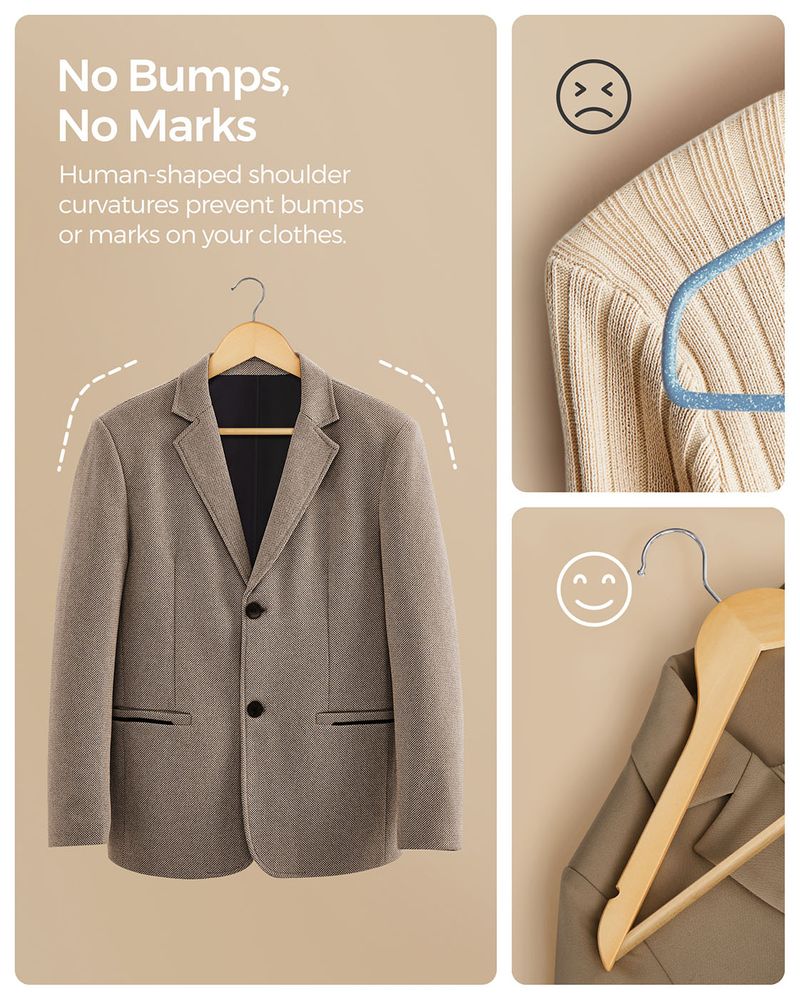 Wooden Coat Hangers - Solid Wood Construction - Multi-Pack Set