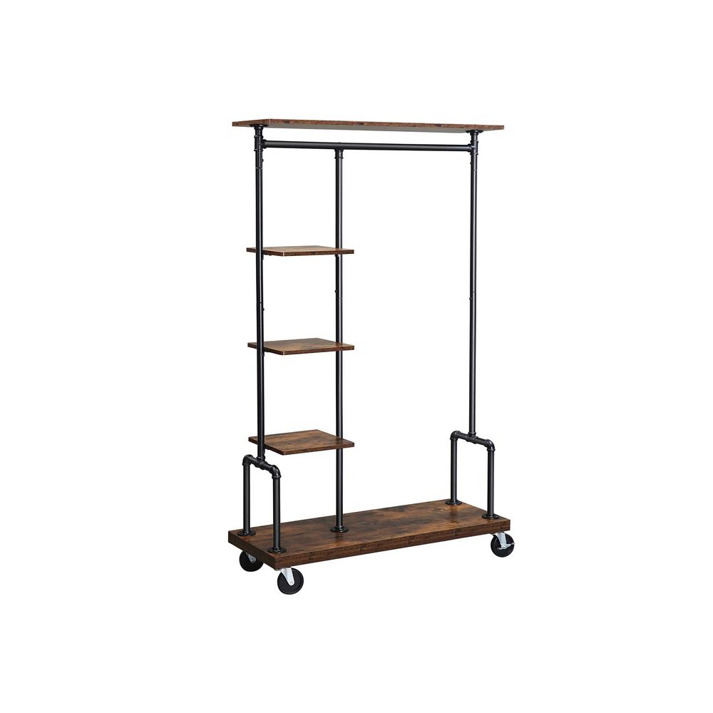 Clothing Rack - Mobile Design on Wheels - Rustic Brown Finish