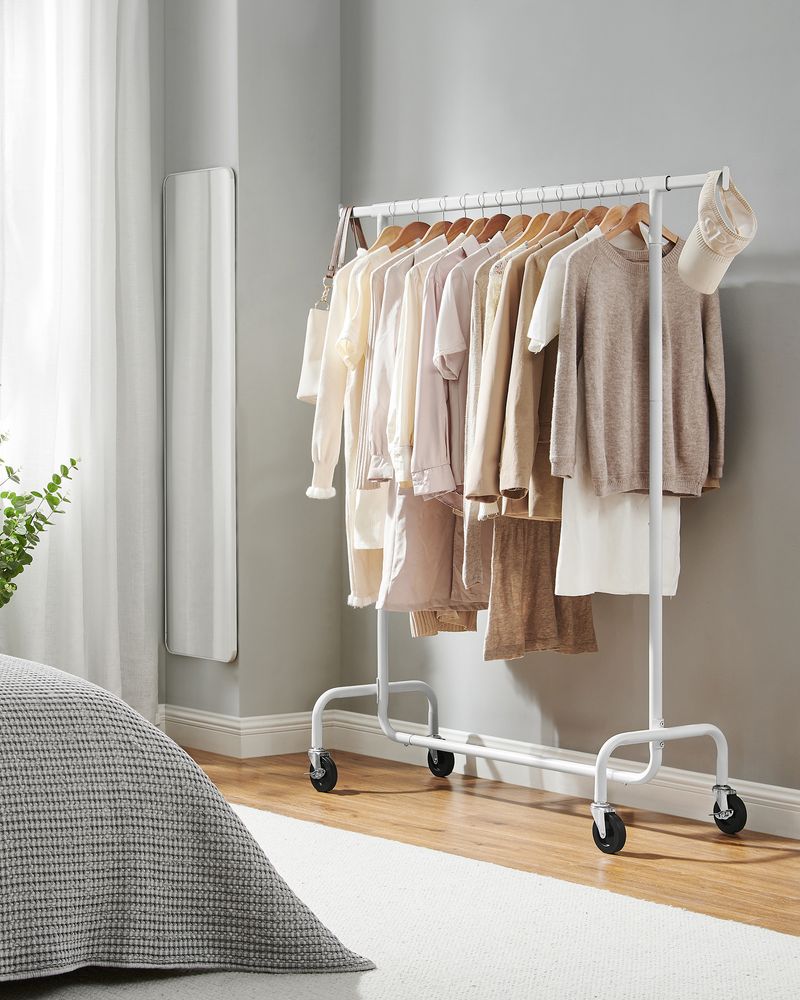 Clothes Rack - Freestanding on Wheels - White Finish
