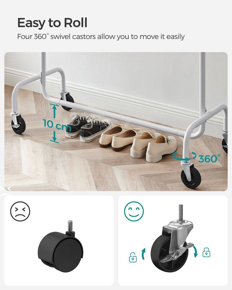 Clothes Rack - Freestanding on Wheels - White Finish