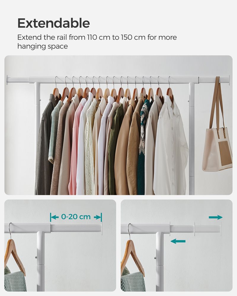 Clothes Rack - Freestanding on Wheels - White Finish