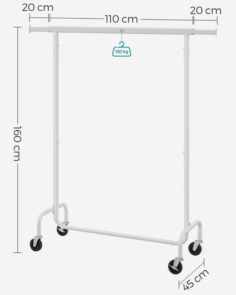 Clothes Rack - Freestanding on Wheels - White Finish