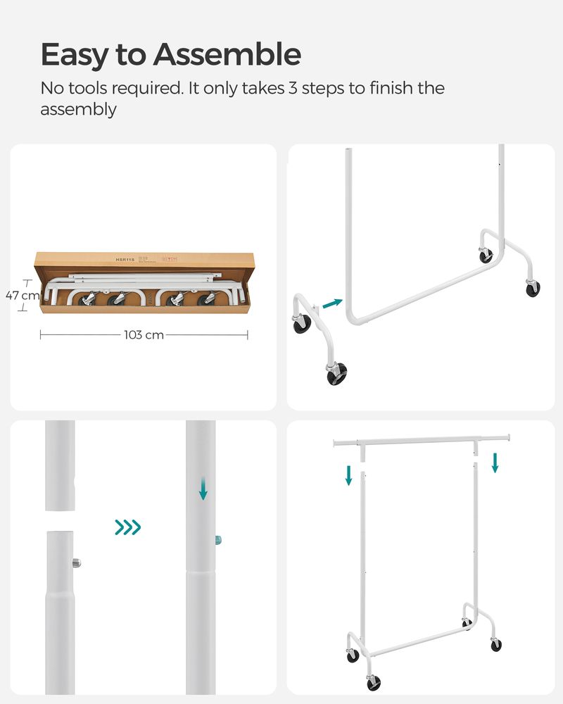 Clothes Rack - Freestanding on Wheels - White Finish