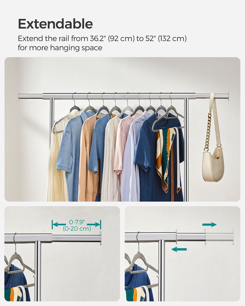 Clothes Rack - Mobile Design on Wheels - Silver Finish