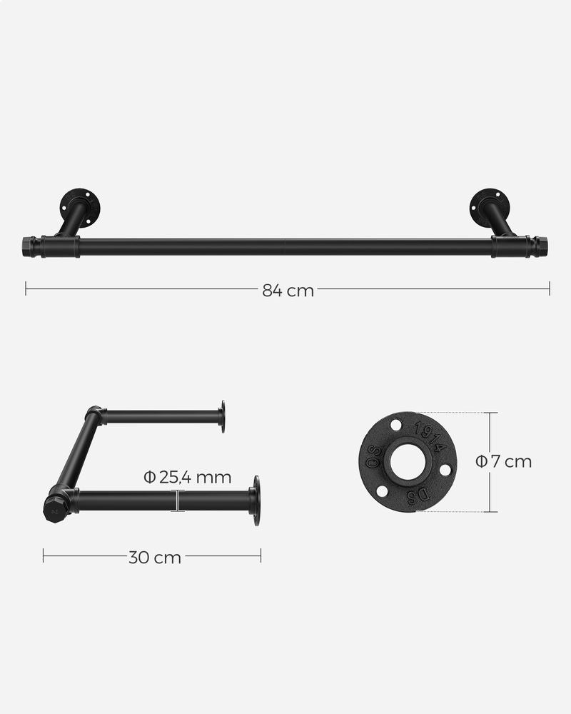 Wall-Mounted Clothes Rail - Wall-Fixed Design - 60 kg Load Capacity