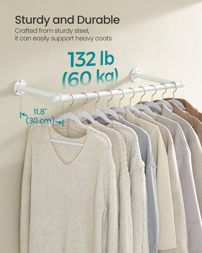 Wall-Mounted Clothes Rail - Wall-Fixed Design - 60 kg Load Capacity