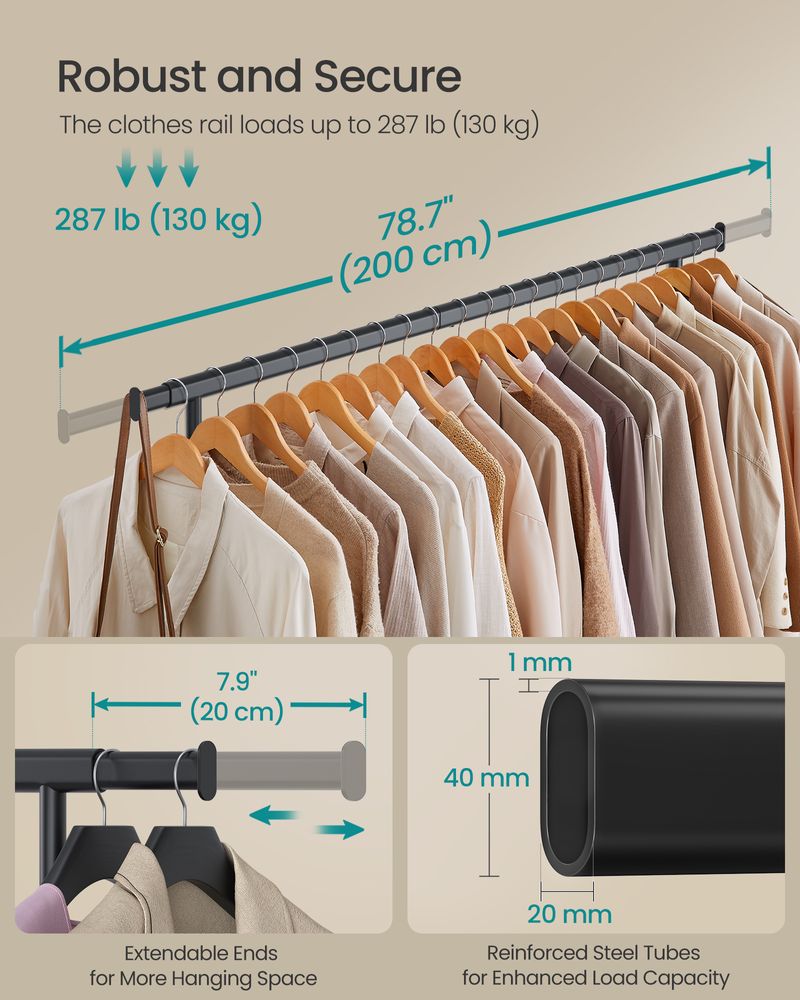 Clothes Rack - Extendable Hanging Rail - 150 kg Load Capacity