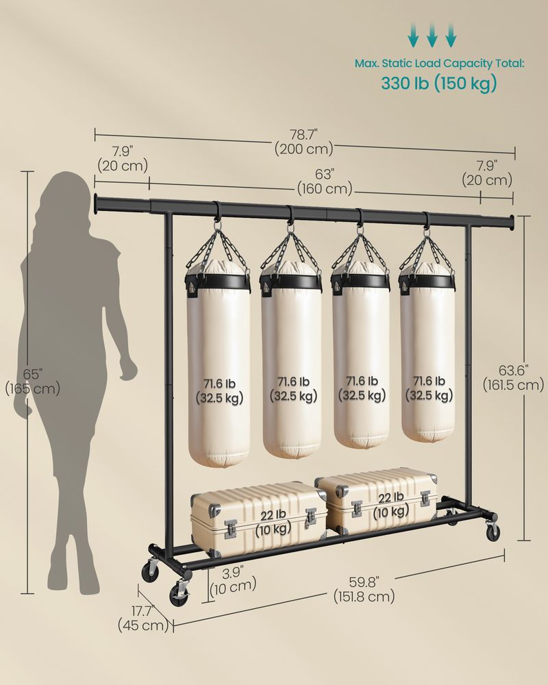 Clothes Rack - Extendable Hanging Rail - 150 kg Load Capacity