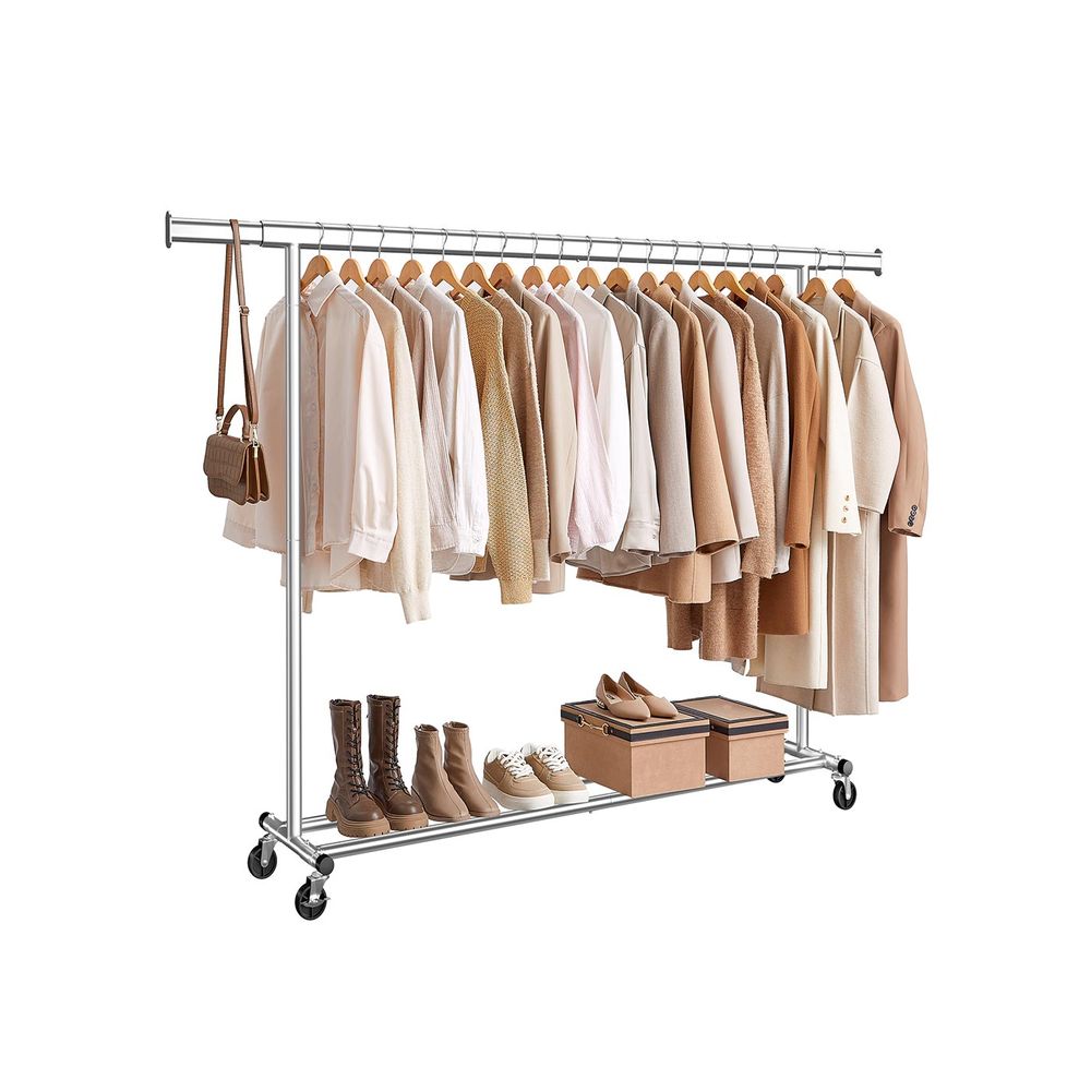Clothes Rack - Mobile Design on Wheels - Silver Finish