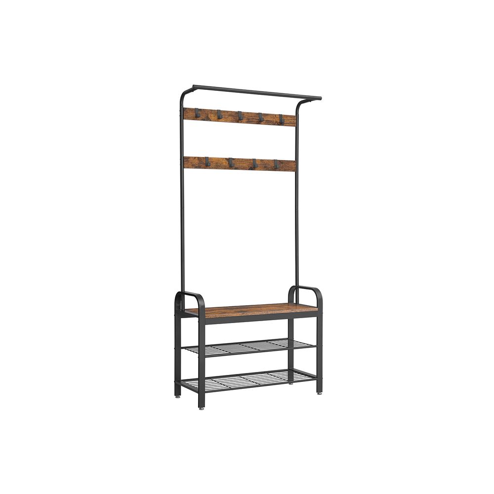 Coat Rack - Freestanding Industrial Design - 183cm Rustic Brown & Black