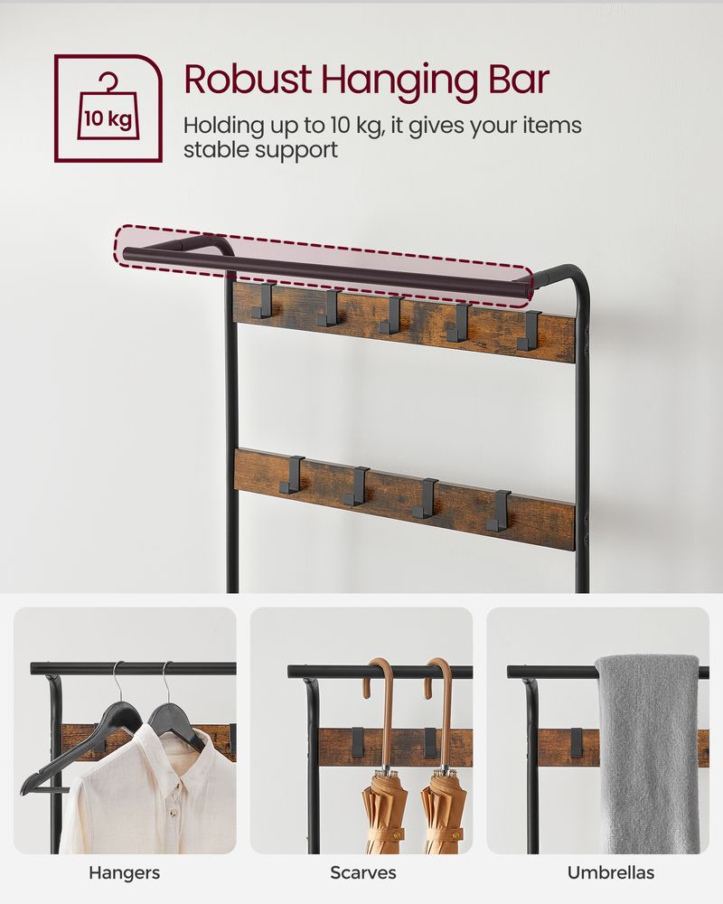 Coat Rack - Freestanding Industrial Design - 183cm Rustic Brown & Black