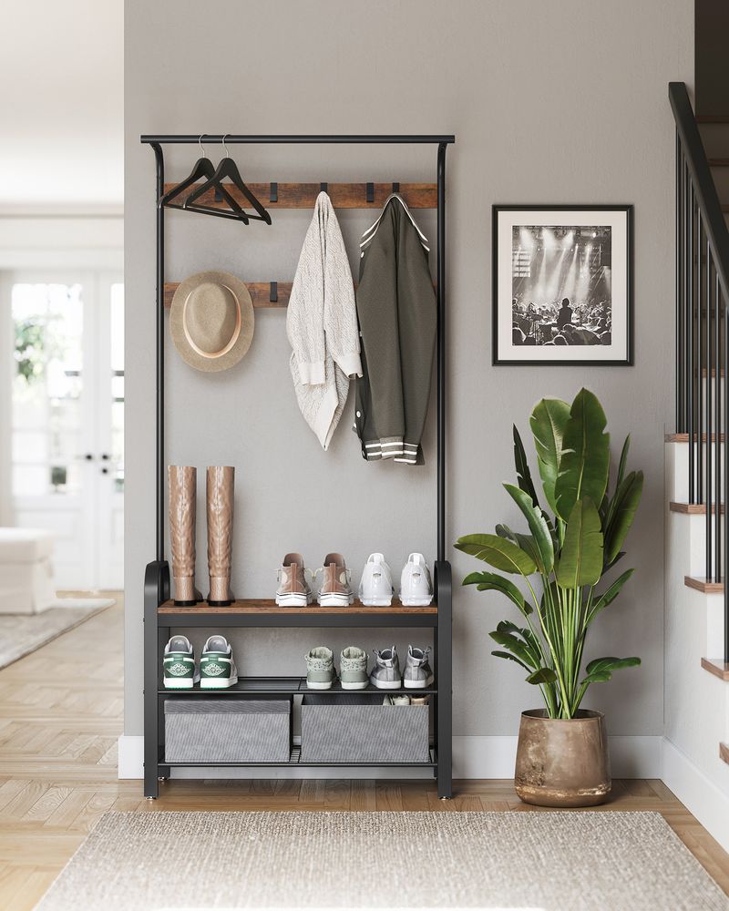 Coat Rack - Freestanding Industrial Design - 183cm Rustic Brown & Black