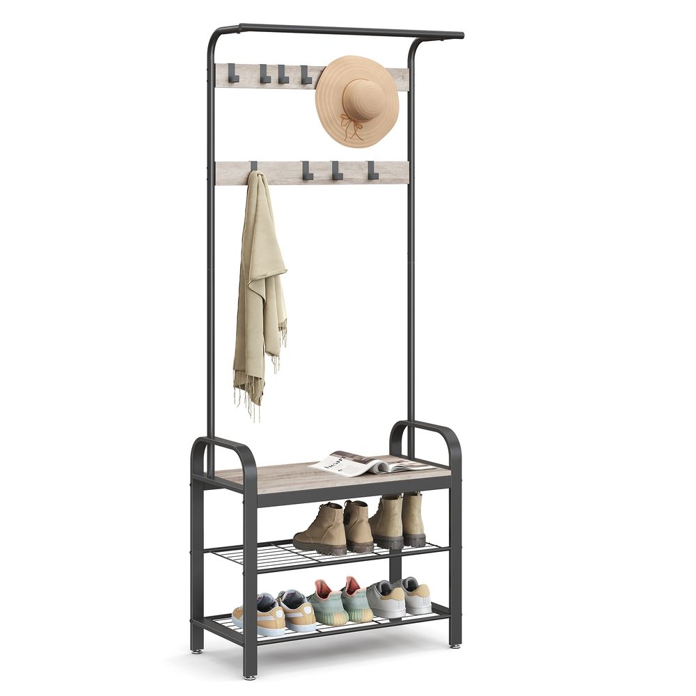 Coat Rack -  Coat and Shoe Rack Storage Unit - 9 Removable Hook Design