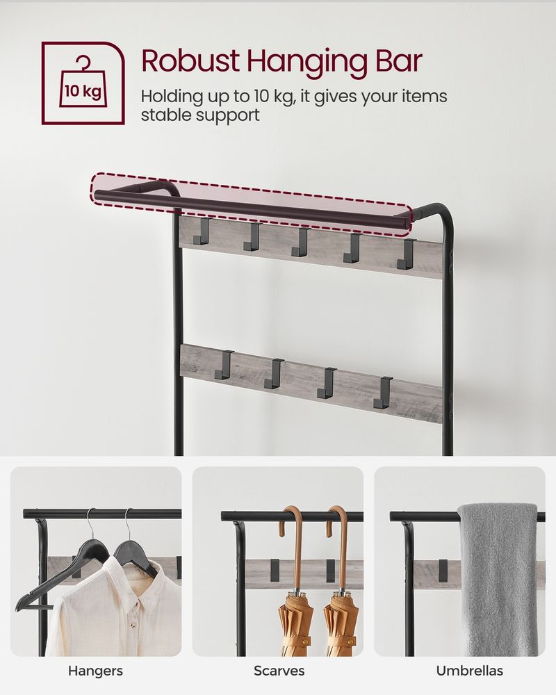 Coat Rack -  Coat and Shoe Rack Storage Unit - 9 Removable Hook Design