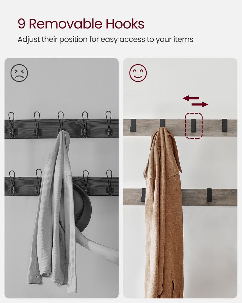 Coat Rack -  Coat and Shoe Rack Storage Unit - 9 Removable Hook Design