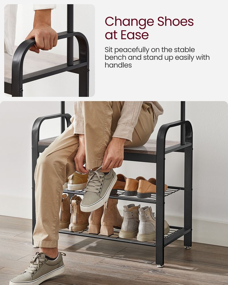 Coat Rack -  Coat and Shoe Rack Storage Unit - 9 Removable Hook Design
