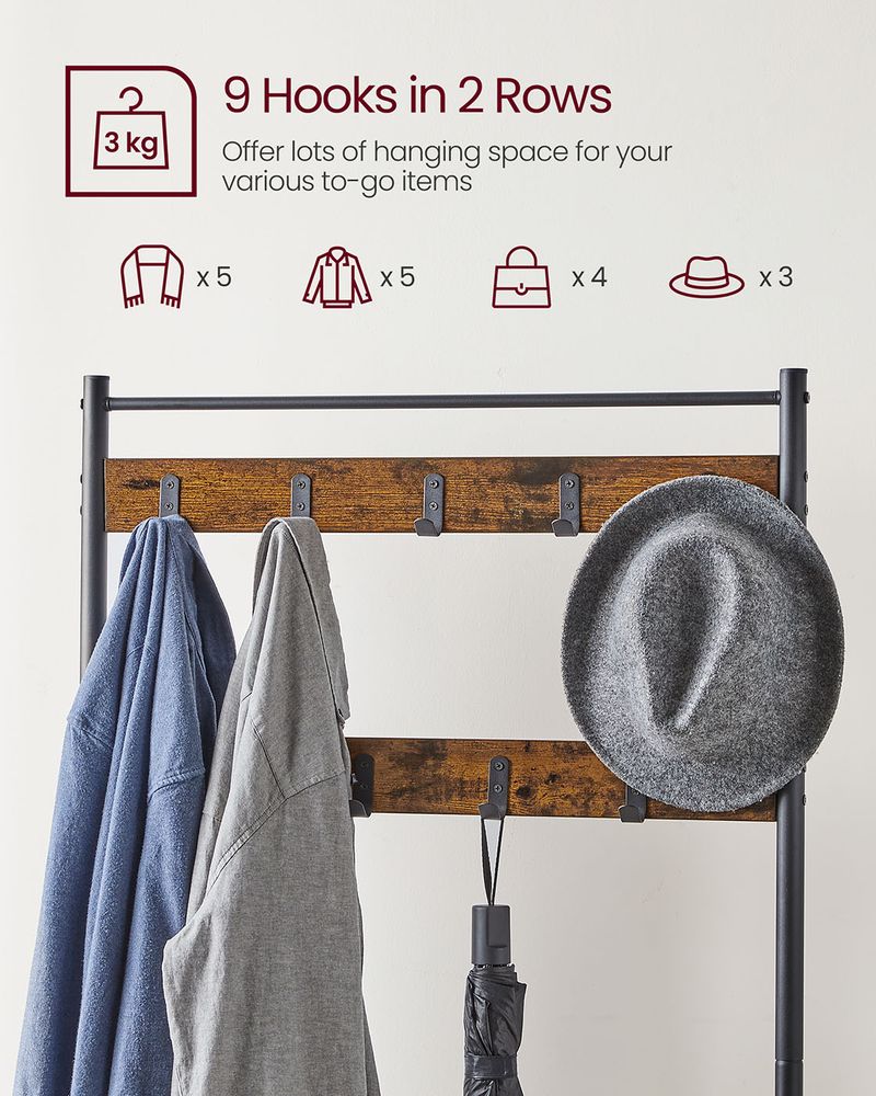 Coat Rack - Integrated Shoe Bench Storage - Freestanding Unit