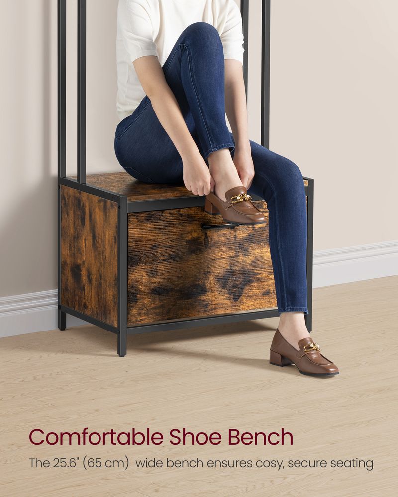 Coat Rack - Integrated Shoe Storage - Rustic Brown Unit