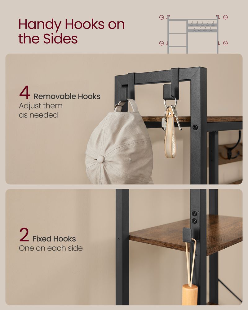 Coat Rack - Shoe Bench Unit - 9 Hook Storage Design