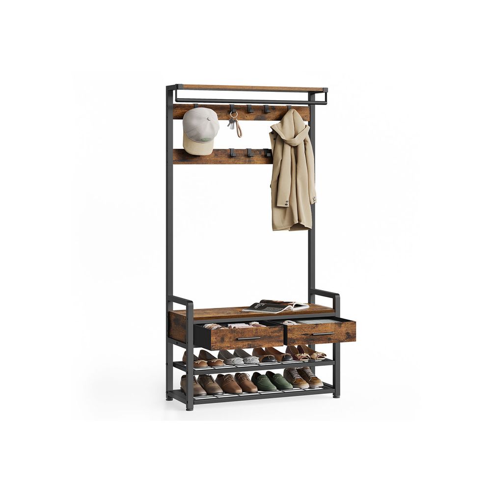 Coat Rack - Bench with Shoe Storage Design - Hallway Storage Unit