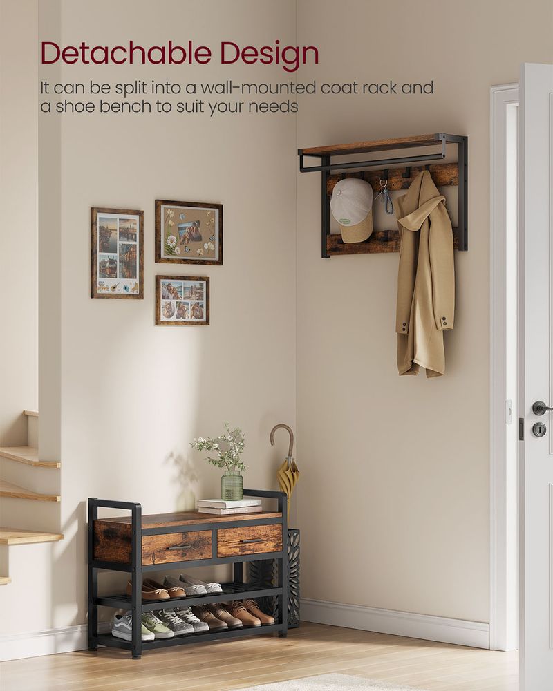 Coat Rack - Bench with Shoe Storage Design - Hallway Storage Unit