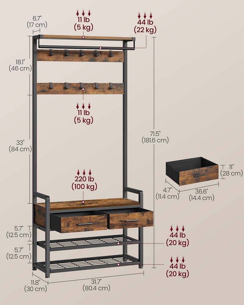 Coat Rack - Bench with Shoe Storage Design - Hallway Storage Unit