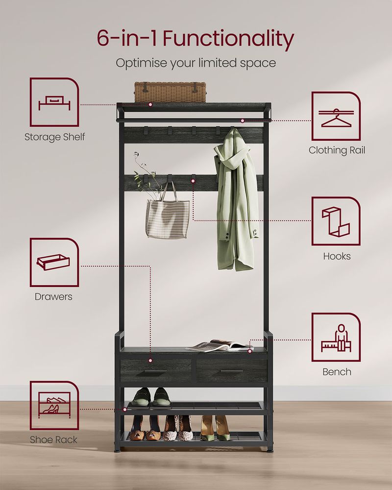 Coat Rack - Bench with Shoe Storage Design - Hallway Storage Unit