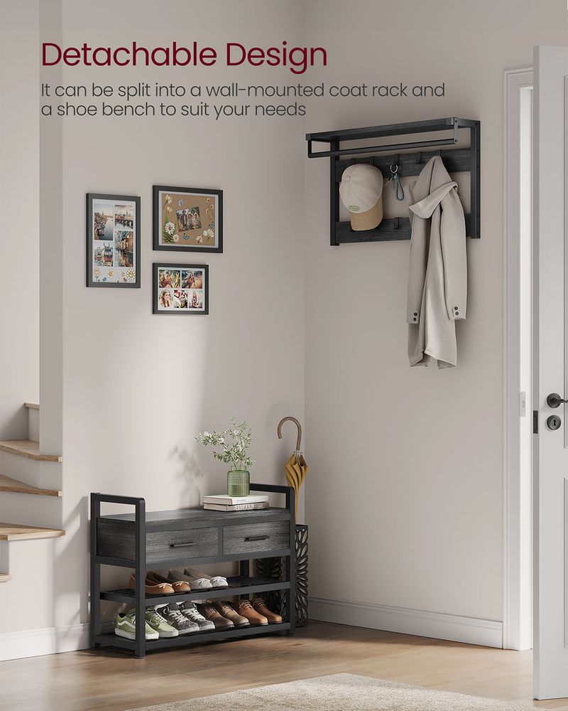 Coat Rack - Bench with Shoe Storage Design - Hallway Storage Unit