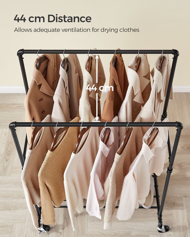 Clothes Rail - Double Rail Pipe Design - Black Finish