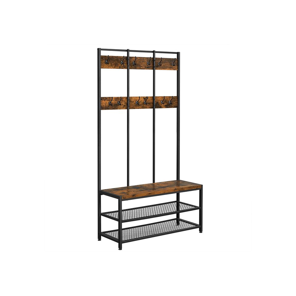 Coat Rack - Freestanding Storage Design - Rustic Brown Finish Unit