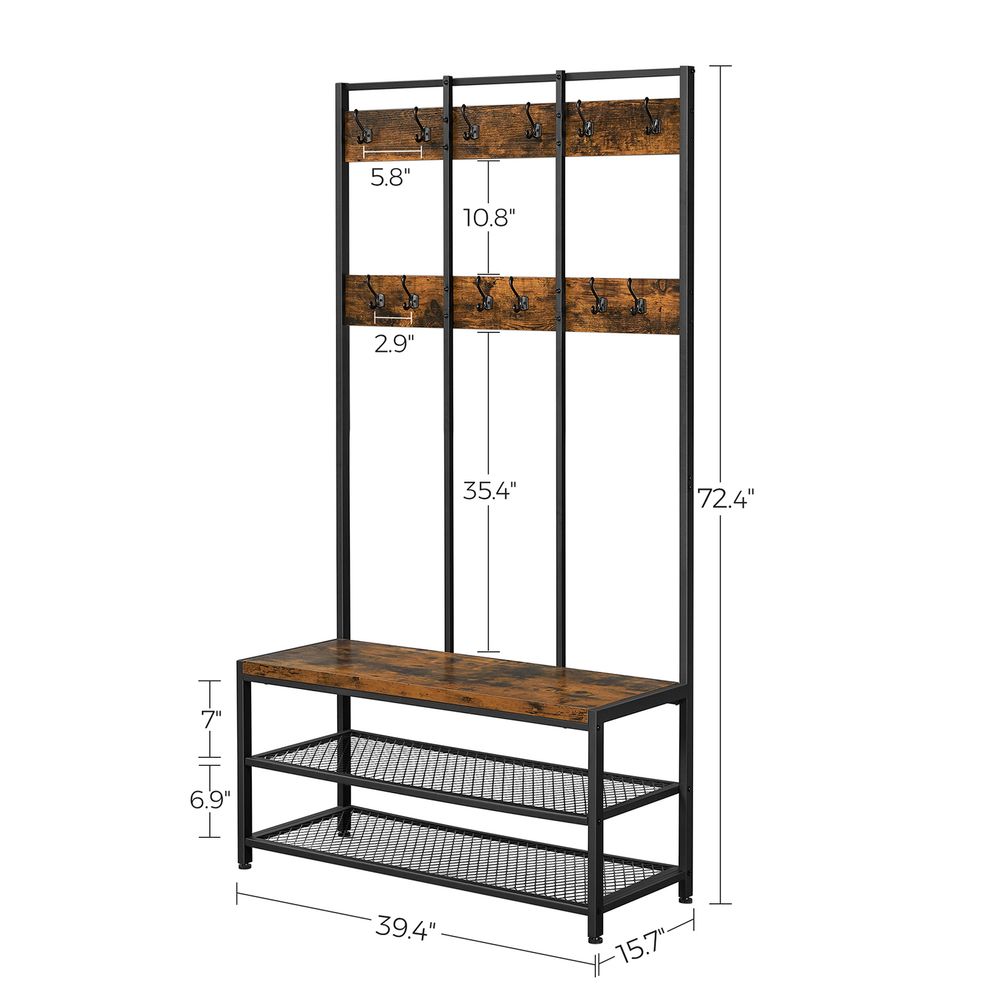 Coat Rack - Freestanding Storage Design - Rustic Brown Finish Unit