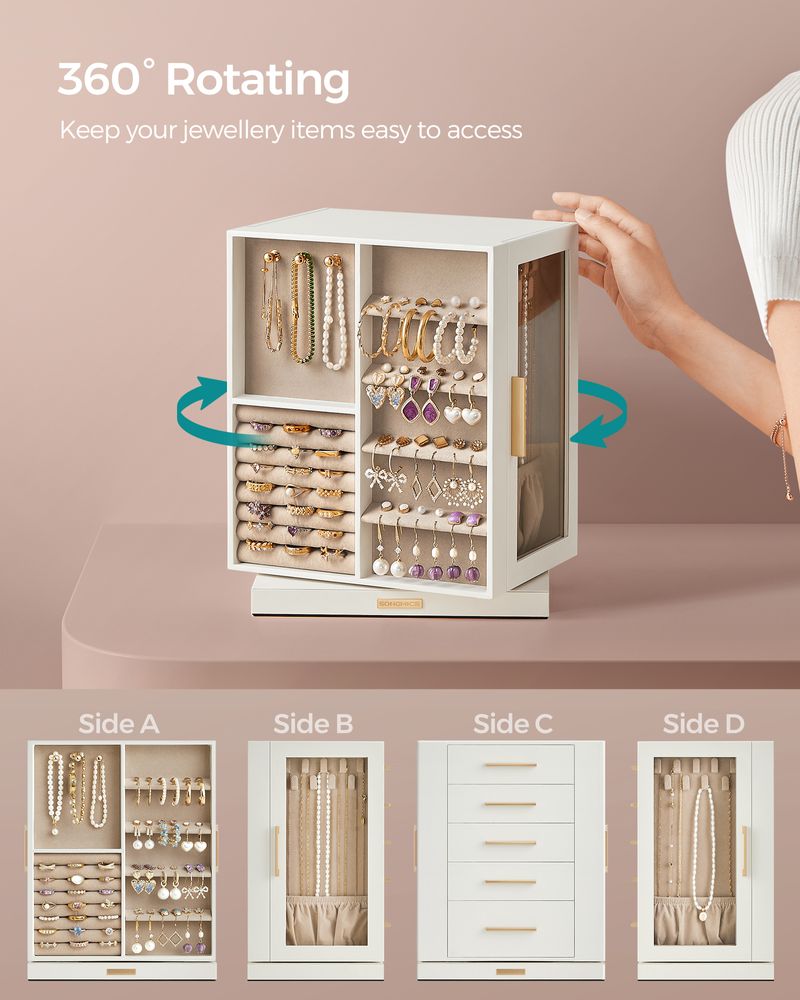 Jewellery Organiser - Multi-Drawer Storage Design - 360° Rotating Unit