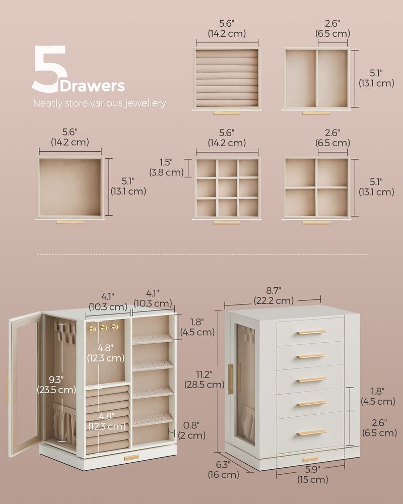 Jewellery Organiser - Multi-Drawer Storage Design - 360° Rotating Unit