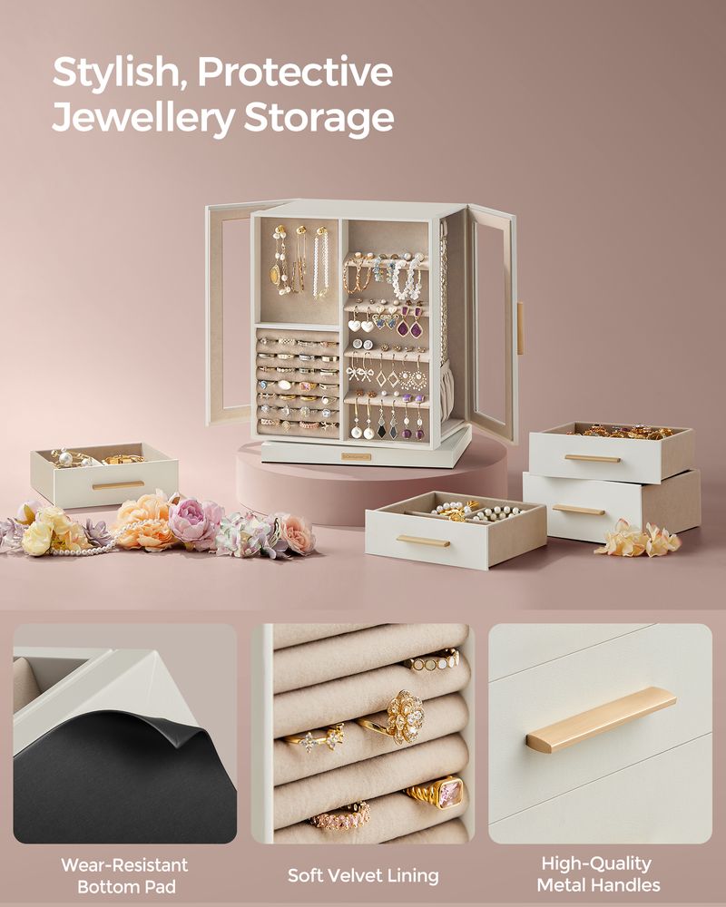 Jewellery Organiser - Multi-Drawer Storage Design - 360° Rotating Unit