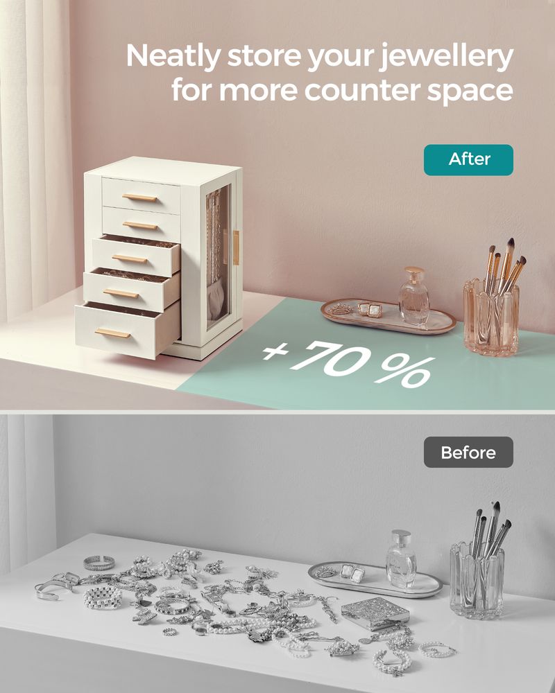 Jewellery Organiser - Multi-Drawer Storage Design - 360° Rotating Unit