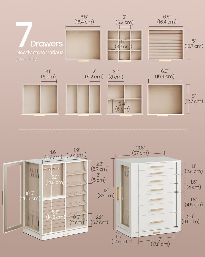Jewellery Organiser - Multi-Drawer Storage Design - 360° Rotating Unit