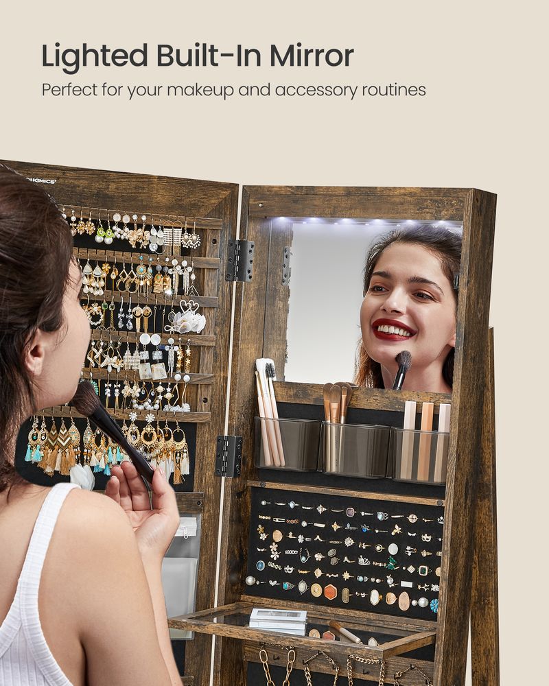 Jewellery Cabinet - Mirror with LED Lights - Freestanding Storage Unit