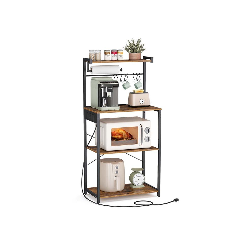 Kitchen Bakers Rack - Built-In Power Outlet Design - Freestanding Kitchen Storage Unit